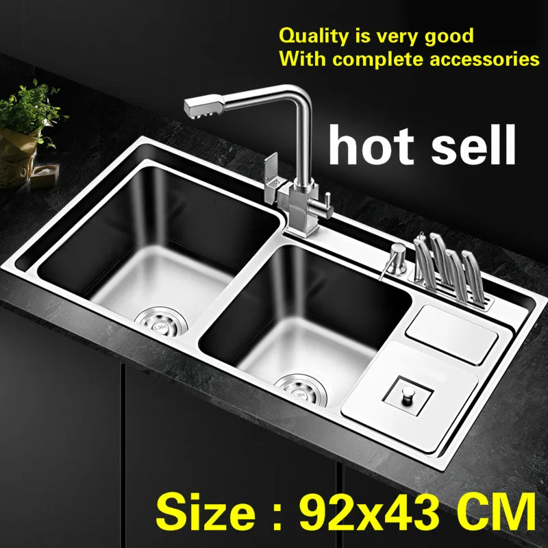 Free shipping High quality household big kitchen double groove sink 304