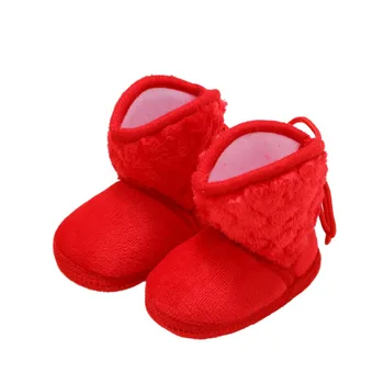 

Newborn Baby Boots Winter Warm Solid Color Plus Velvet Tie Flowers Baby Girl Boots 0-18M
