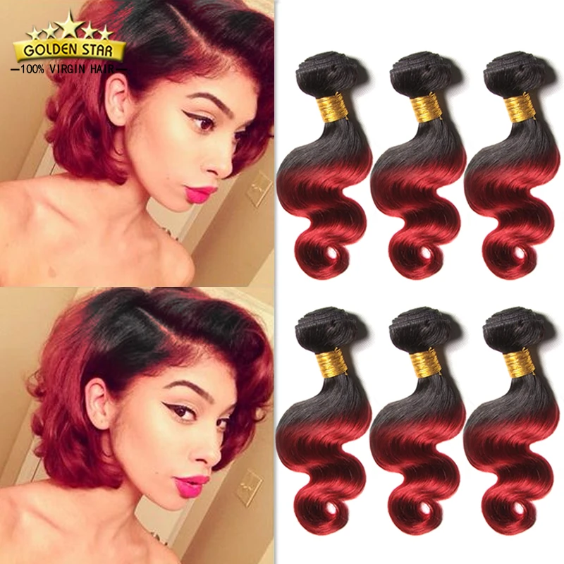 Red Malaysian Body Wave Short Hair 3 Bundles Burgundy Body Wave 8a