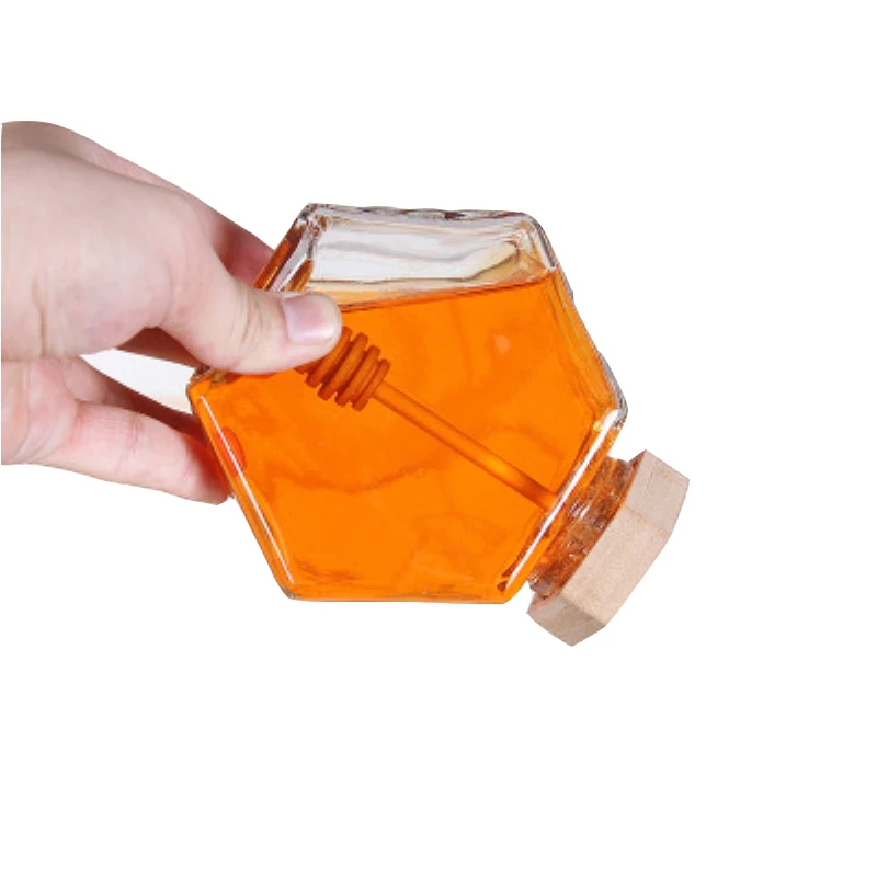 

Glass Honey Jar for 220ML/380ML Mini Small Honey Bottle Container Pot With Wooden Honey Stick Spoon