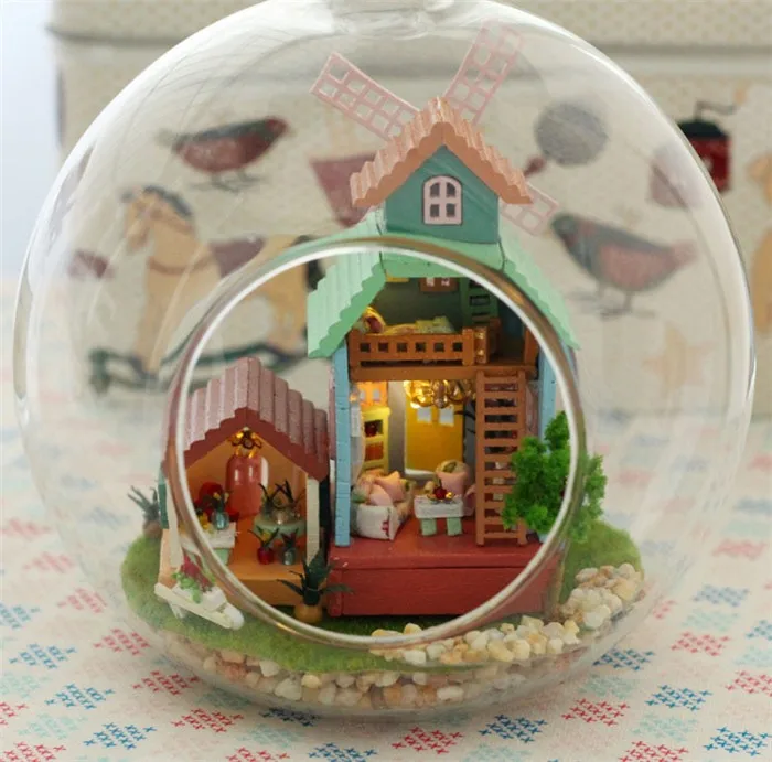DIY ремесла Рождественский подарок пляжный дом роскошный стеклянный шар Кукольный домик с голосовым управлением светильник кукольный домик наборы мебели