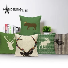 Christmas Elk Printing Pillow Case Square Deer Sofa Bed Flax Pillow Cover moose Cushion Covers scandinavian Decoration sofa
