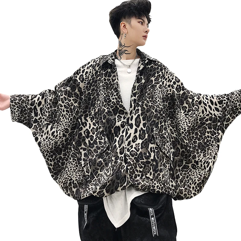 YASUGUOJI New 2019 Hip Pop Fashion Leopard Print Jacket Men Batwing Sleeve Loose Mens Jacket Streetwear Thin Men Jackets YASUGUOJI New 2019 Hip Pop Fashion Leopard Print Jacket Men Batwing Sleeve Loose Mens Jacket Streetwear Thin Men Jackets