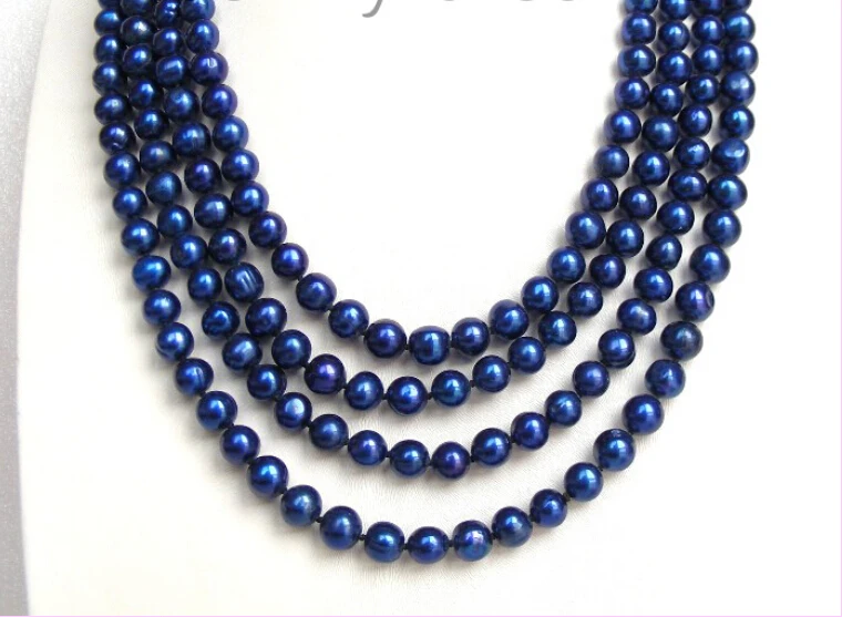

>>>>STUNNING 80" 9mm shine blue natural freshwater pearls necklace a0857