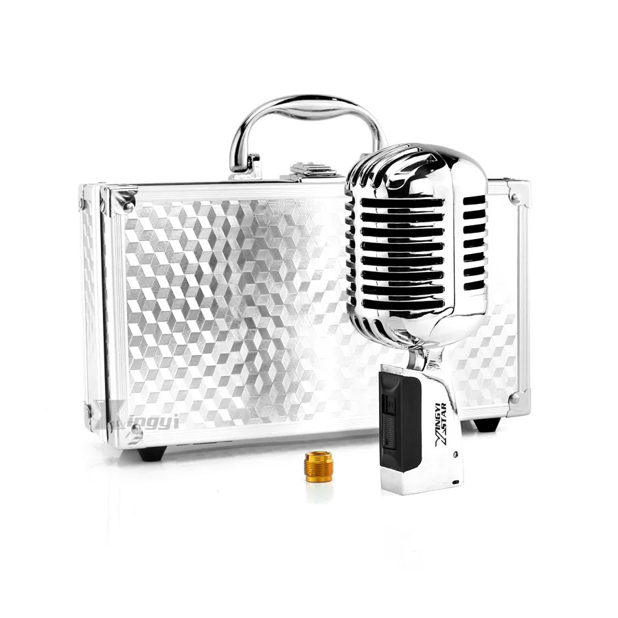 Металлический профессиональный вокальный динамический винтажный микрофон для караоке динамик запись студия KTV Джаз сценический DJ контроллер усилитель - Цвет: Silver Mic With Box