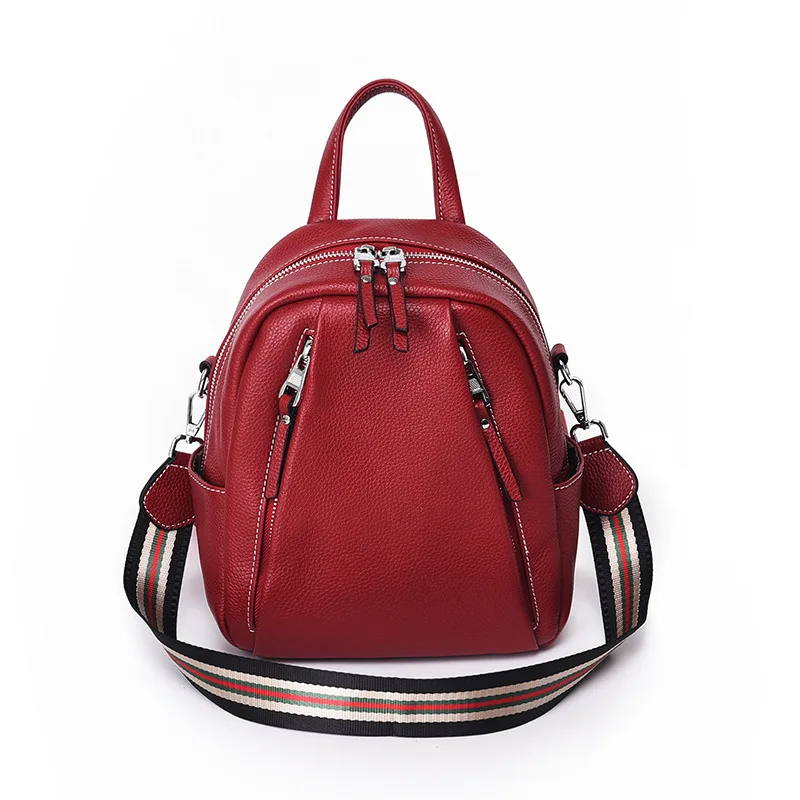 

Fashion hipster ladies new multi-zip leather backpack dumplings first layer cowhide large capacity backpack