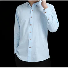Деловая рубашка с длинным рукавом мужская хлопковая и льняная без кармана модная повседневная тонкая рубашка Деловая одежда