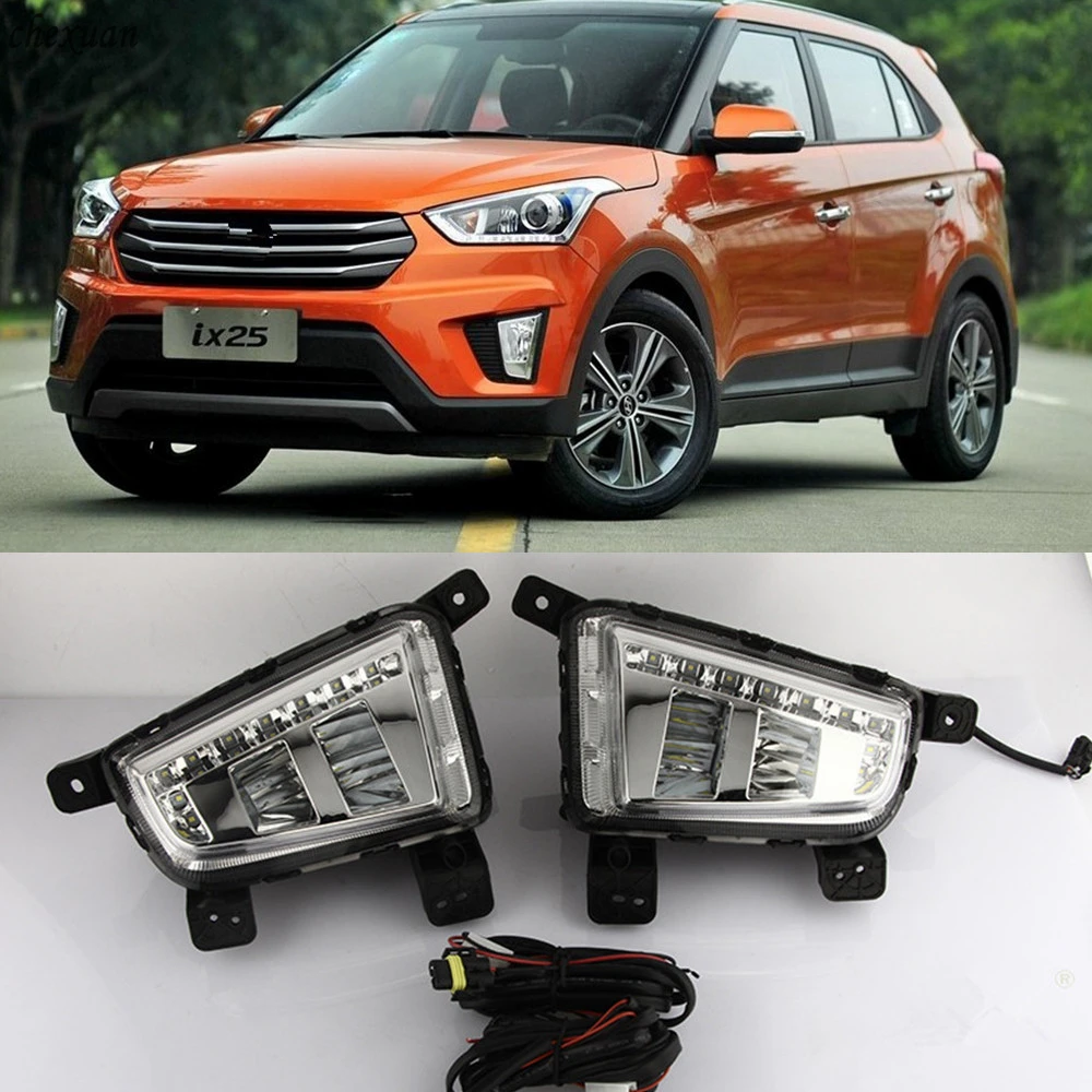 

CSCSNL 1 set Car LED Driving DRL Daytime Running Lights Daylight 12V ABS Fog Lamp Cover For Hyundai IX25 Creta 2014 2015 2016