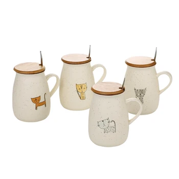 

500ml Creative kitten mugs,Unique ceramic tea cups mugs with lid spoon,cartoon couple Coffee mugs milk cup wholesale
