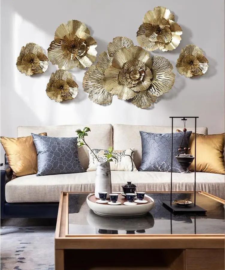 Wall Mural Decoration Home Livingroom Crafts Hotel Porch Wall Sticker Ornaments Modern Wrought Iron 3D Wall Hanging Gold Flower 11