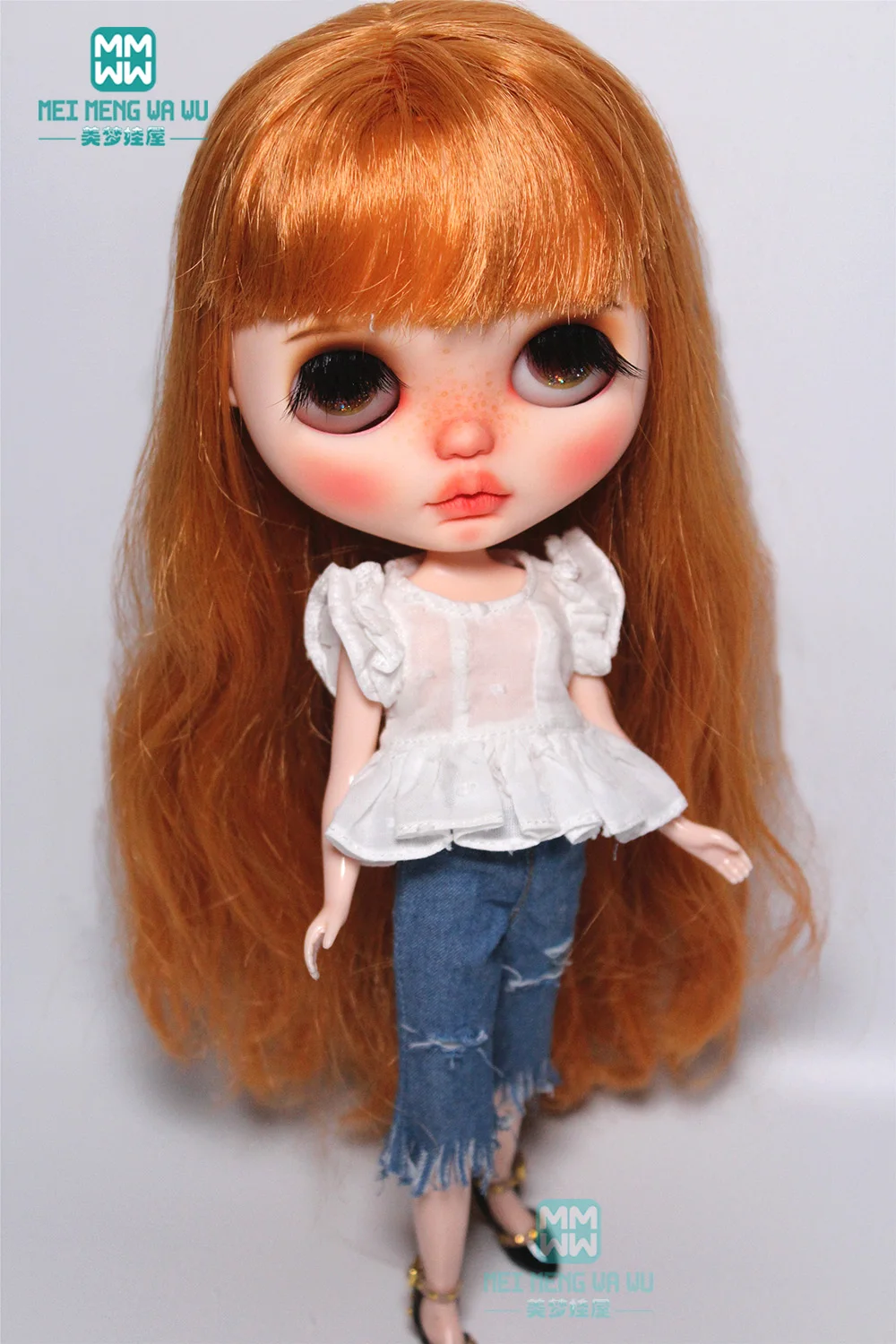 1 шт. Blyth кукольная одежда Модная белая рубашка, рваные джинсы для Blyth, Azone, 1/6 аксессуары для кукол