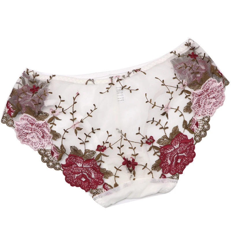 1pcs Women Elegant Briefs Female Sexy Lingerie Underwear Lace Panties Ultra-thin Panties Embroidery Low Rise Transparent Panties