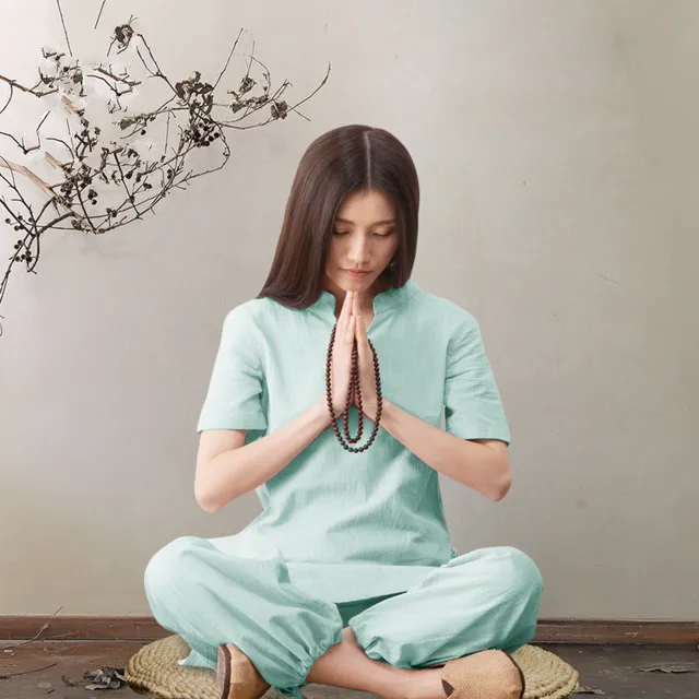 Women's Yoga Suit Cotton Linen Meditation Clothing Breathable Loose
