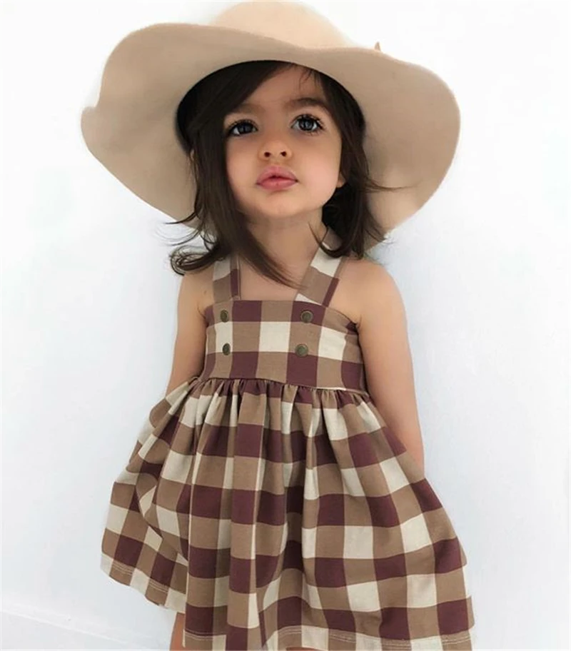 

Baby Girls Summer Dress Sleeveless Plaid Sling Dresses 1-6Y toddler babygirl summer casual dress clothes