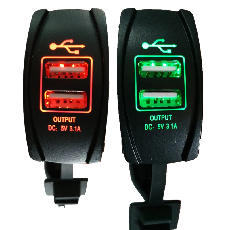 Car Dual USB Charger Cover for Motorcycle Auto Truck ATV Boat 12V-24V LED Dual USB Socket Mount Charger Power Adapter