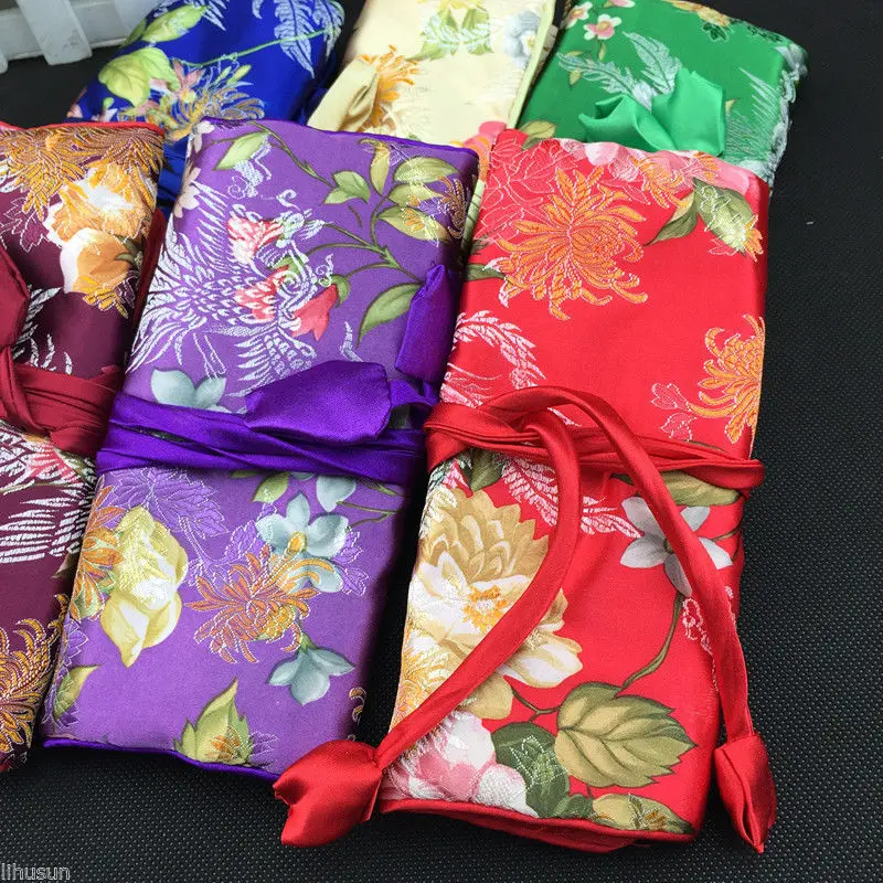 Wholesale 5pcs Chinese Handmade Classic Silk Jewelry Rolls Pouch Purse