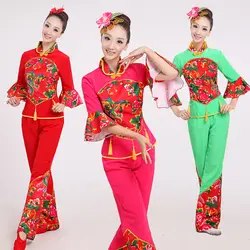 3XL китайский Yangko танцевальные костюмы Для женщин традиционные сценического танца Костюмы женский красный национальной вентилятор костюм