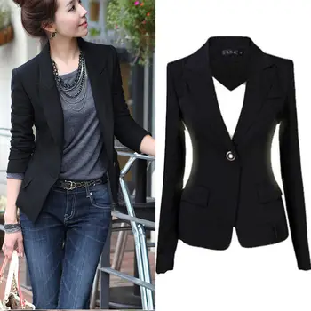 New Fashion Women Blazer Jacket Suit Casual Black Coat Single Button Outerwear Woman Blaser Feminino Female S-3XL