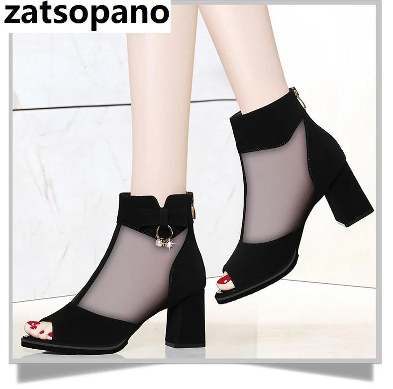 

Zatsopano Summer Mesh Peep Toe Sandals Sexy Heels Single Shoes Women Shoes In Europe And America 2019 Spring And Summer Gauze