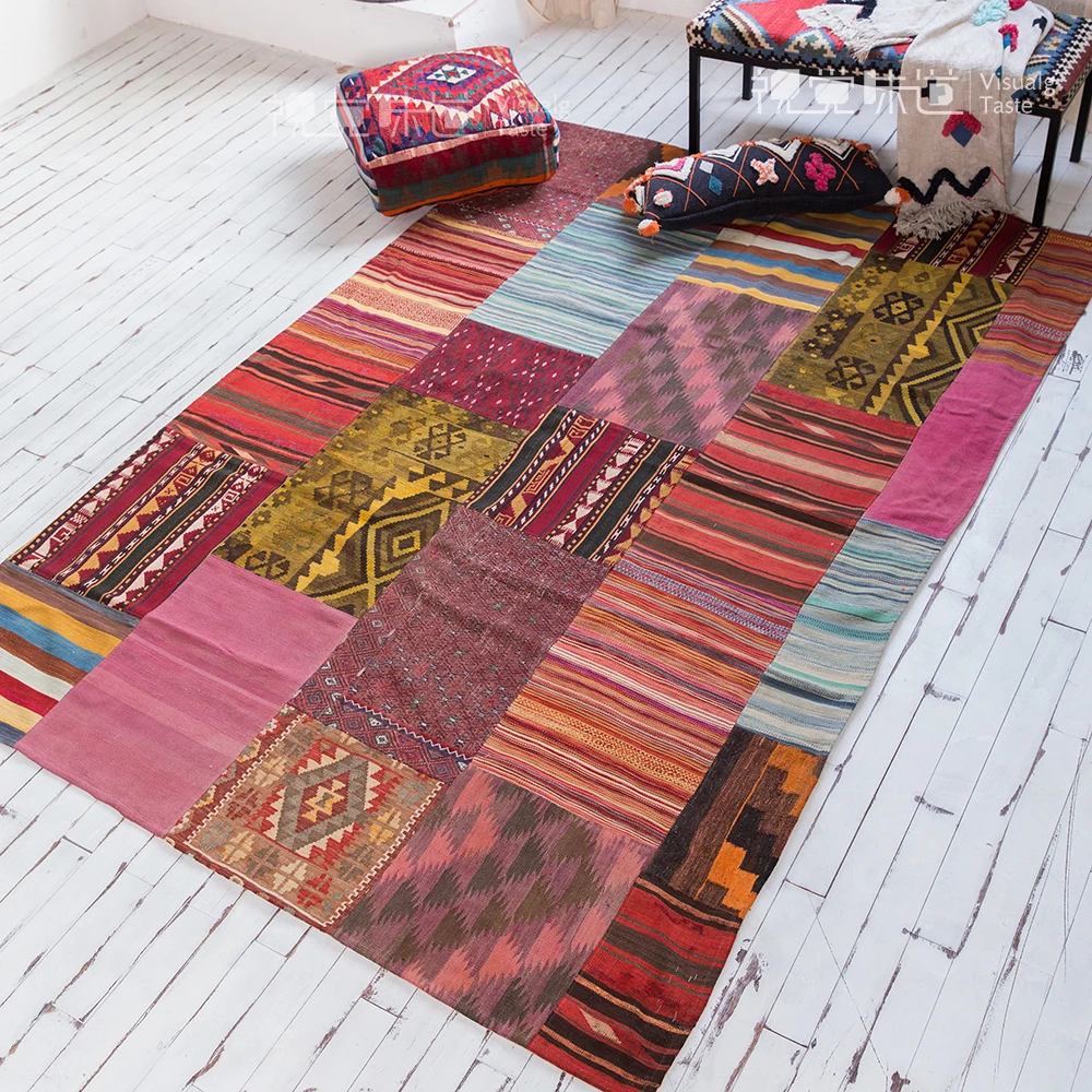 US $231.00 Gorgeous kilim carpets knitting Antique Decor Ethnic Style geometric Wool Rug Carpet