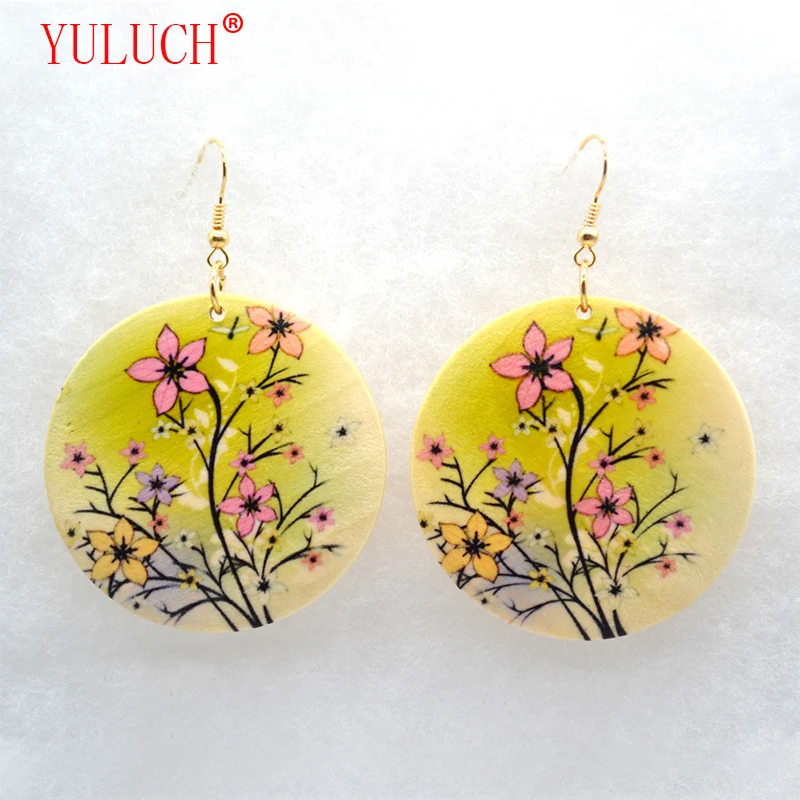 

YULUCH Personality Jewelry 1 Pairs Yellow Color Print Plum Fashion Woman Pendant Earrings Accessories Party Gifts