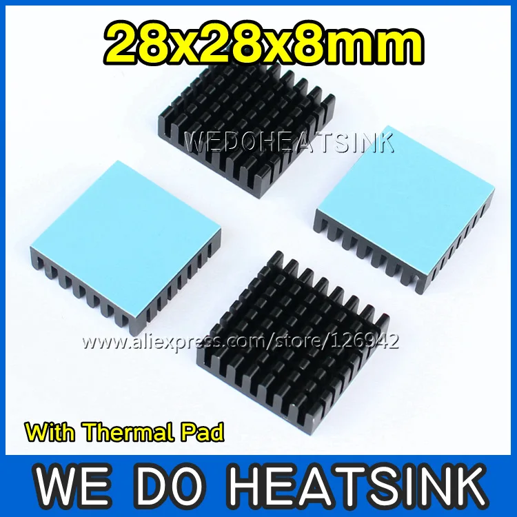 5pcs 28x28x8mm Aluminum Heatsink Black Anodize Thermal Pads Heat Sink