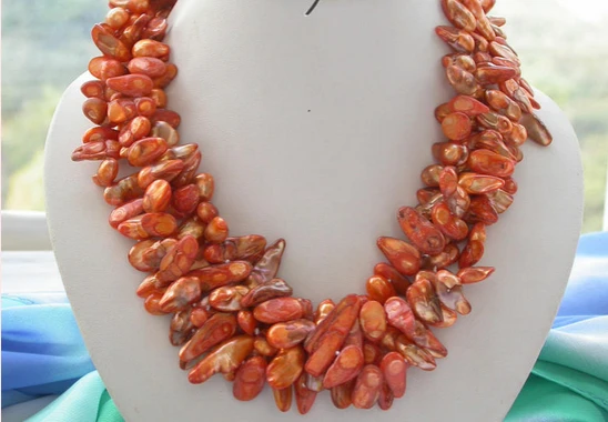 

huij 001116 4row baroque orange Freshwater cultured pearl NECKLACE