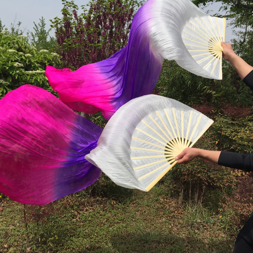 

Free-shipping 1pair (1pc left-hand + 1pc right-hand) 100% Pure 10% Silk Fan Veils 1.8m long belly dancing Veil Fans