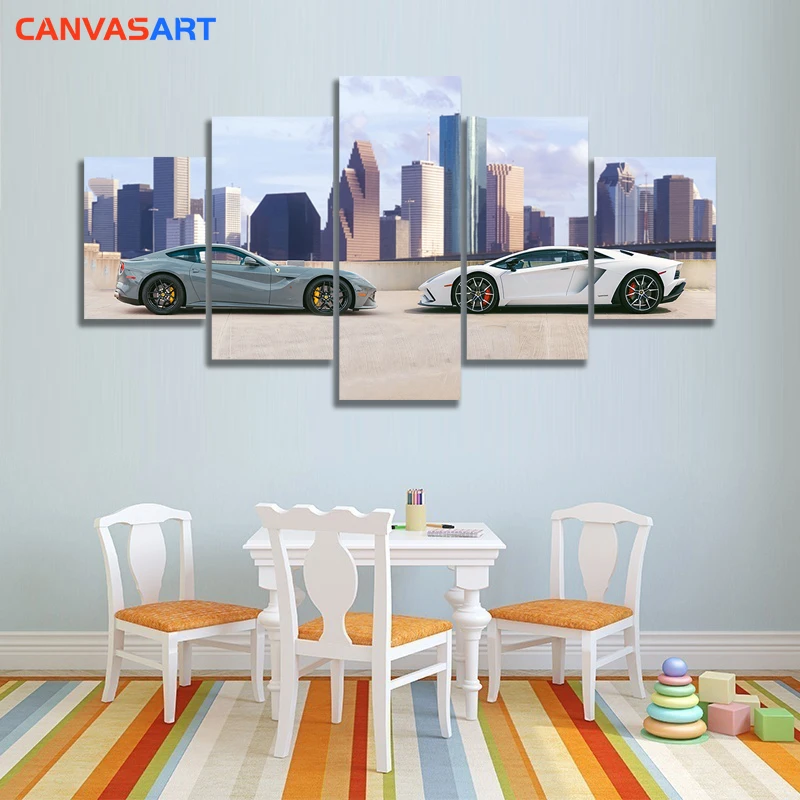 

Canvas Art 5 Piece Pictures Ferrari Vs Lamborghini Wall Pictures for Living Room Wall Art Canvas Framed Wall Painting