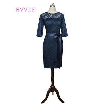 

Navy Blue 2019 Mother Of The Bride Dresses Sheath Half Sleeves Knee Length Lace Short Groom Plus Size Mother Dresses For Wedding