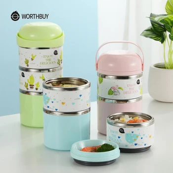 

WORTHBUY Cartoon Japanese Lunch Box Portable Stainless Steel Bento Lunch Box For Kids School Food Container Leak-proof Bento Box