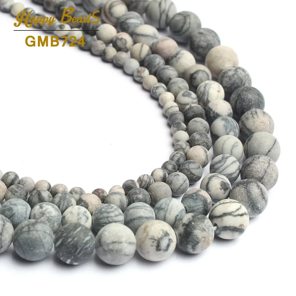 

Natural Stone Matte Froste Spider Web Jaspers Beads Dull Polish Round Loose Beads For Jewelry Making Diy Bracelet 4/6/8/10mm 15"