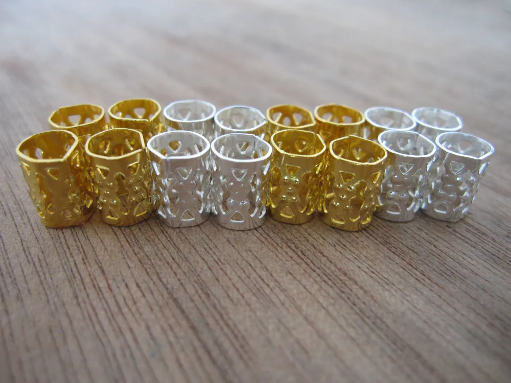 

100 MINI (5mm Hole) Golden And Silver Mixed Dreadlock Beads Adjustable Hair Braid Cuff Clip