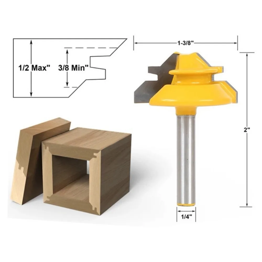 

45 Degree Lock Miter Router Bit 1/4 Inch Shank Woodworking Tenon Milling Cutter Tool Drilling Milling For Wood Carbide Alloy