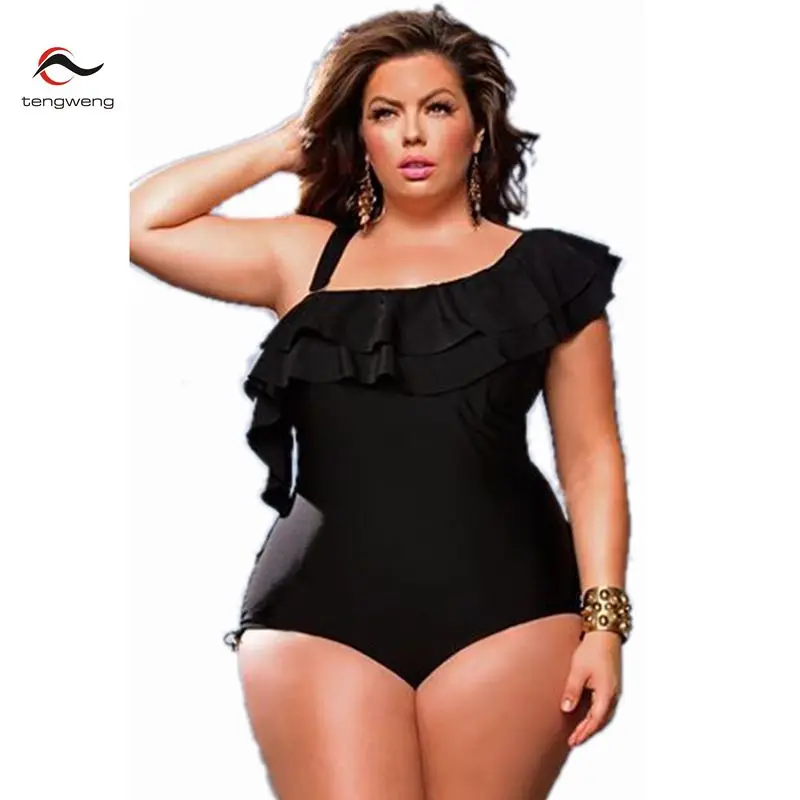 New 2017 Women Ruffle Swimwear One piece Swimsuit Sexy Single shoulder Bathing Beach Black Bodysuits Sport Bandage Plus Size 3XL plus-size-black-swimsuit : image New 2017 Women Ruffle Swimwear One piece Swimsuit Sexy Single shoulder Bathing Beach Black Bodysuits Sport Bandage Plus Size 3XL plus-size-black-swimsuit