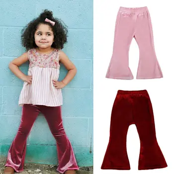

Infant Toddler Baby Girls Bell Bottom Stretch Pleuche Pants Kids Long Trousers