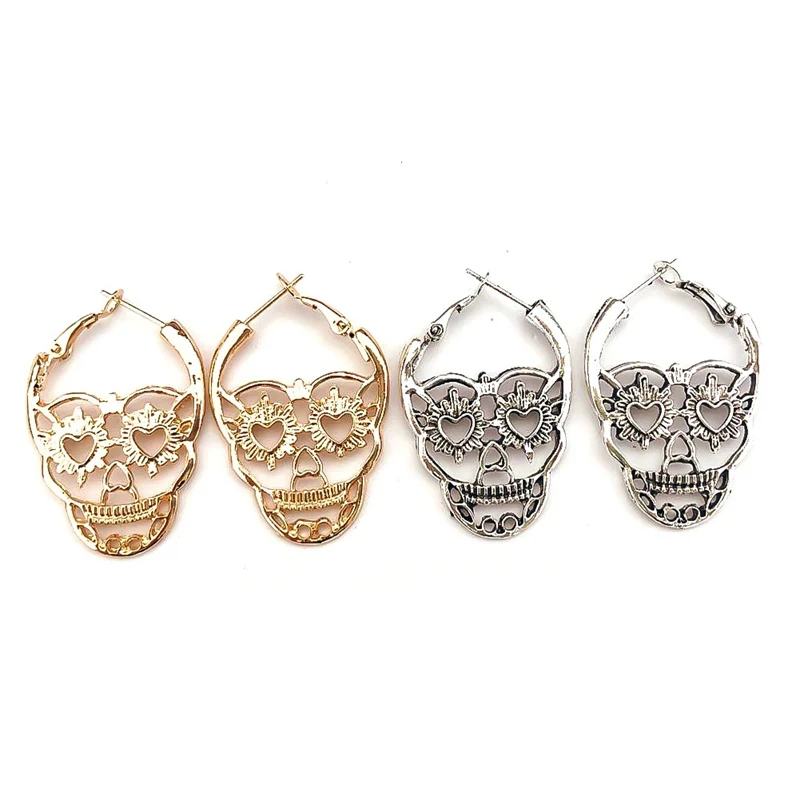 

New Steampunk Black Silver and Gold Color Skull Stud Earrings Vintage Retro Hollow Skeleton Piercing Ear Gothic Punk Jewelry