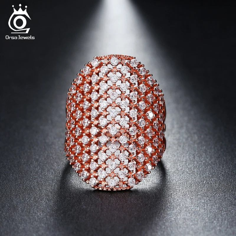 ORSA JEWELS Women Luxury Rings Hollow Prong Setting AAA Cubic Zircon Female Finger Ring Fashion Luxury Jewelry Gift AAOR92