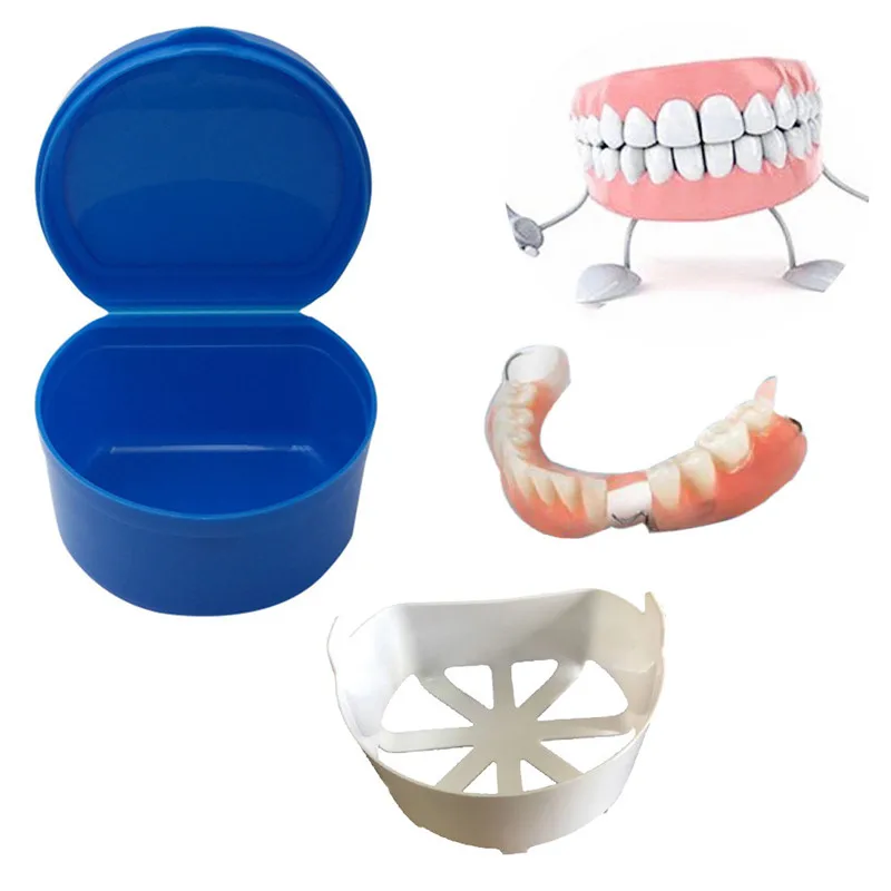 

New Denture Bath Box Case Dental False Teeth Storage Box With Hanging Net Container Inside Network Hanging False Teeth Box