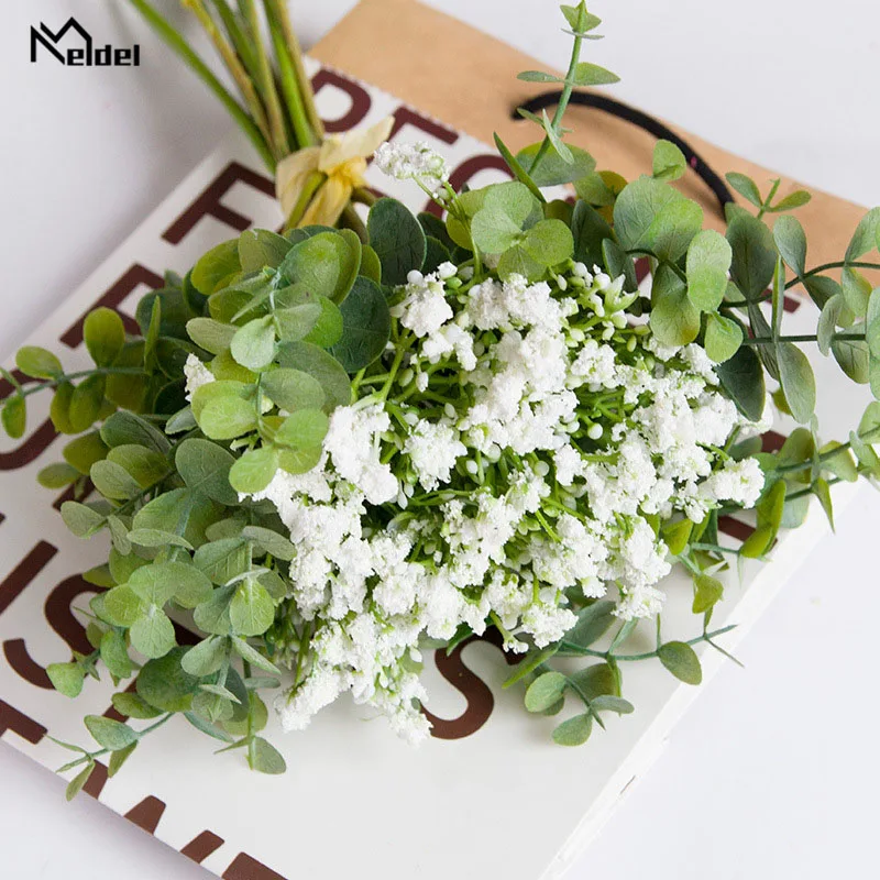 

Meldel Wedding Bouquet Bridesmaid Babysbreath Bouquets Artificial White Bunch of Flowers DIY Wedding Home Party Office Decor