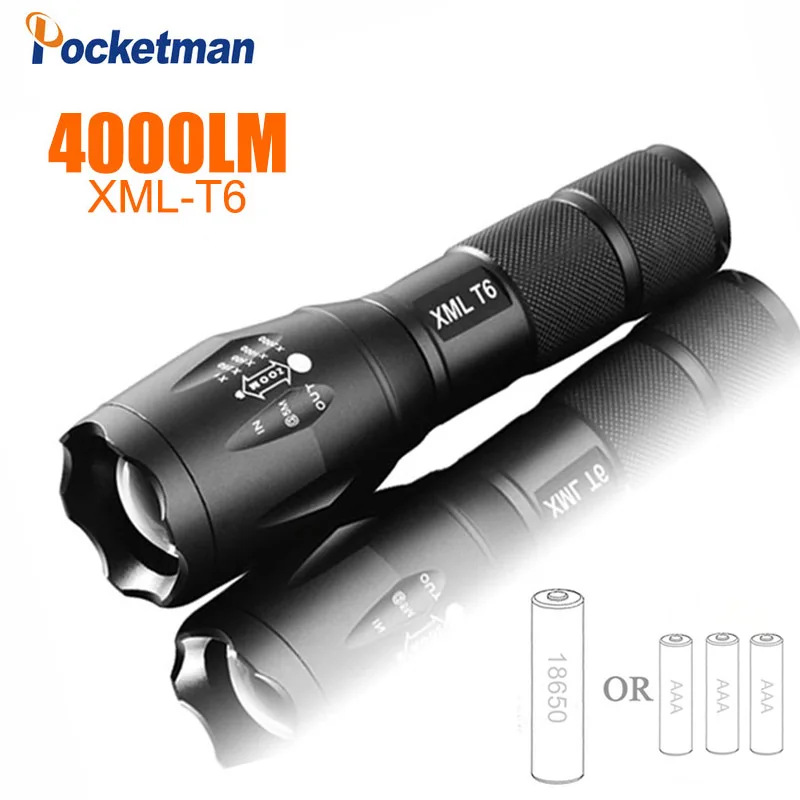 

2018 LED Flashlight 18650 torch waterproof rechargeable XM-L T6 4000LM 5 mode led Zoomable light For 3x AAA or 3.7v Battery