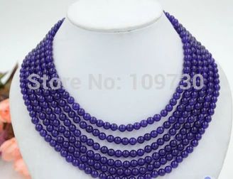 

Jewelr 003995 6row 16"-19" 6mm round purple amethyst jade bead necklace