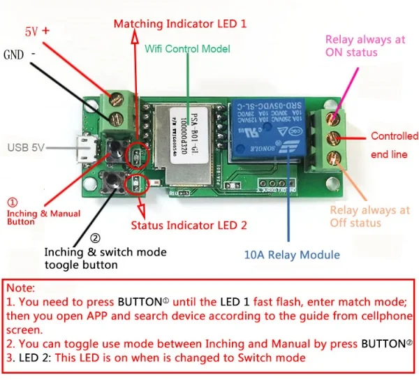 USB 5 В DIY 1 канал Jog толчковой самоблокирующимся WI-FI Беспроводной Умный дом переключатель гнездо приложение Дистанционное управление