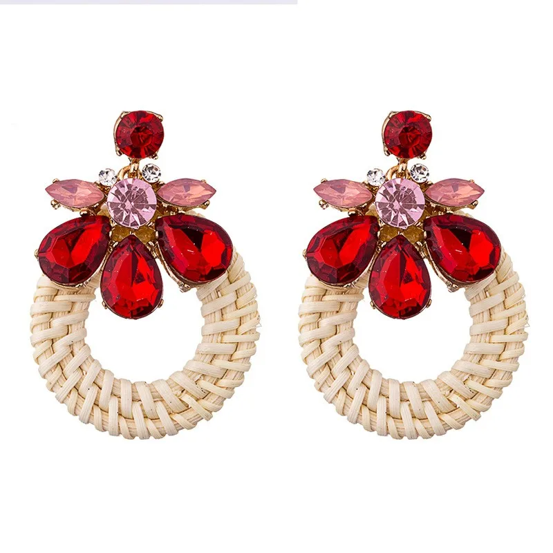 Handmade Fashion Rattan Wooden Earrings for Women Crystal Inlaid Earrings Birthday Gifts Wedding Party Decoration ETD22 (1)