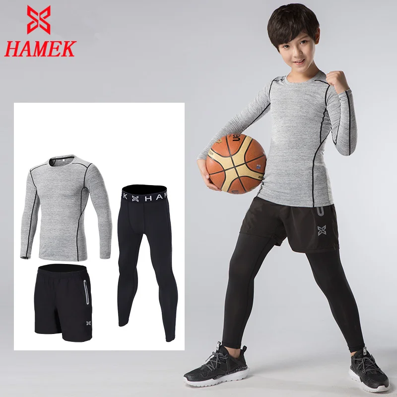 3PCS Quick Dry Sports Suit Boys Running Fitness Compression Underwear Kids Gym T shirts Tights