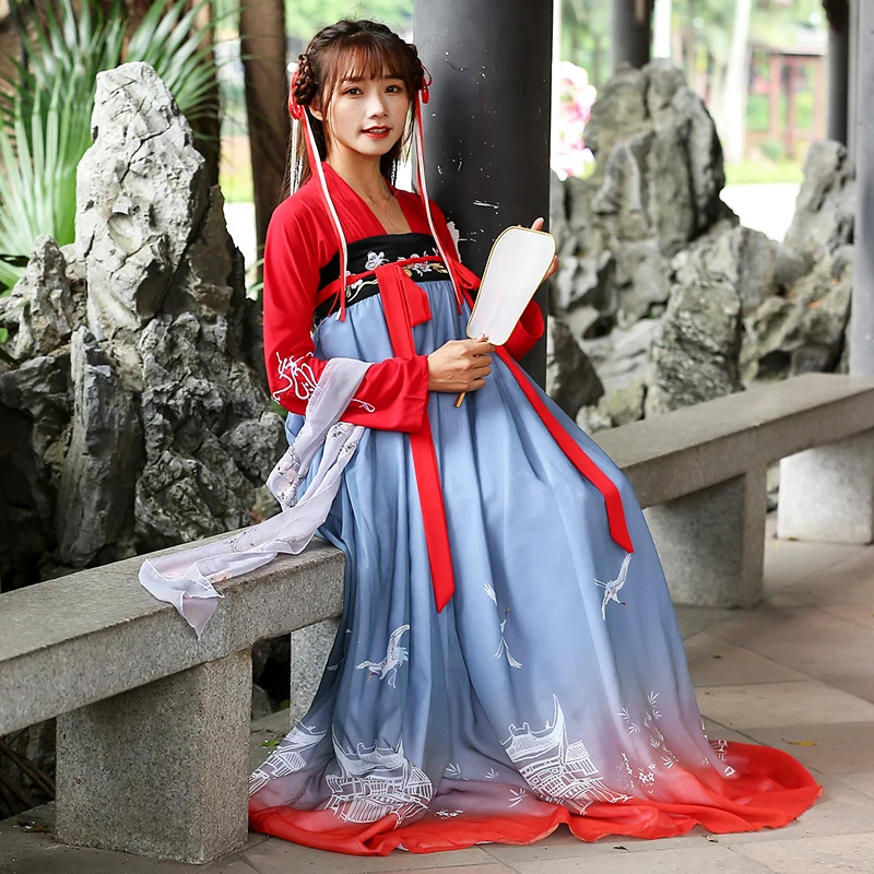 Hanfu Женская Китайская вышивка танцевальные костюмы сказочные платья принцессы фолклорике платье традиционная Династия Тан одежда DN3601