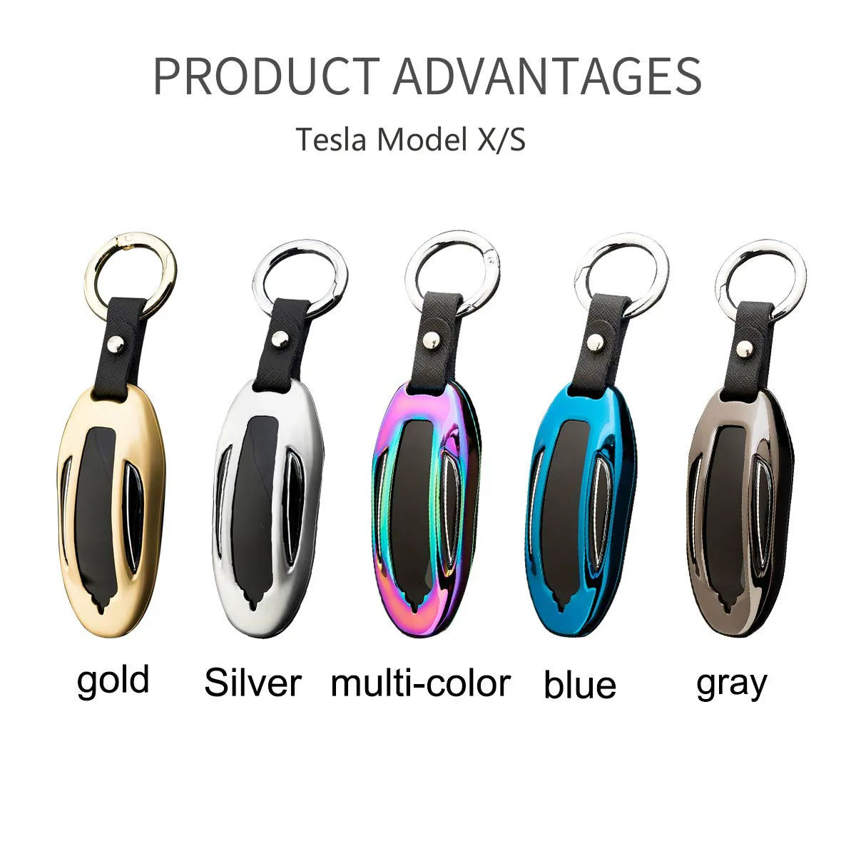 

Zinc Alloy+ Genuine Leather Key Cover Shell for Tesla Model X/S Universal Smart Remote Key Fob Case KeyChain Car Key Protector