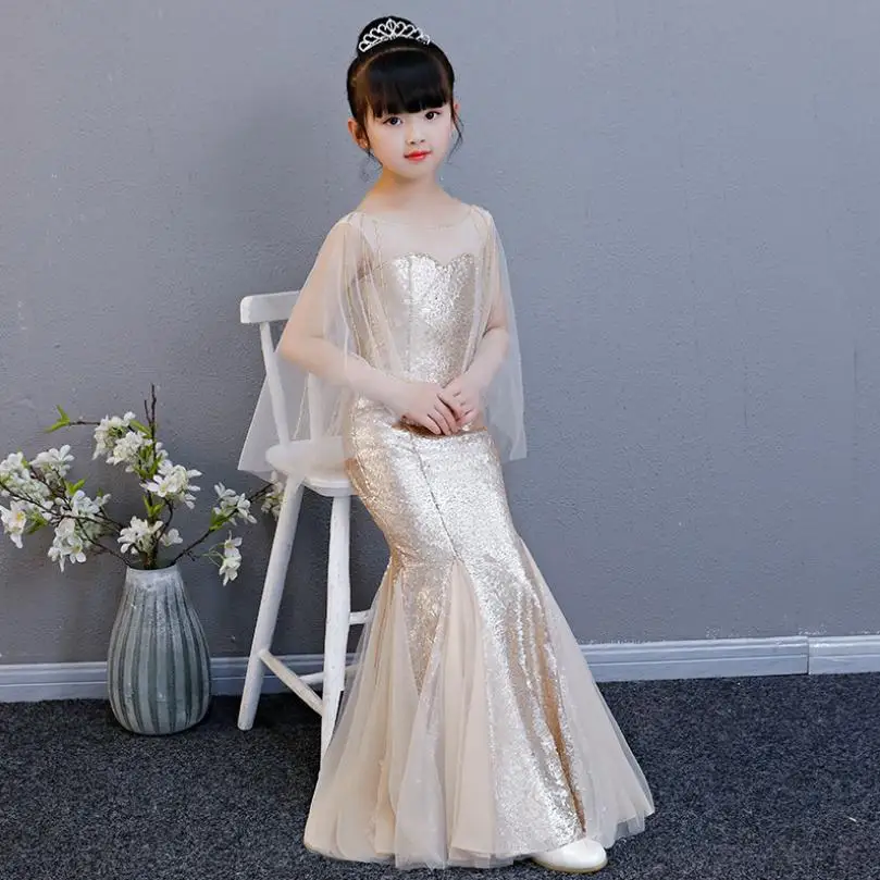 Золотое свадебное платье для девочек платья принцессы Modis сексуальное приталенное платье русалки для дня рождения, костюм для шоу из Тайваня детская одежда vestidos Y483