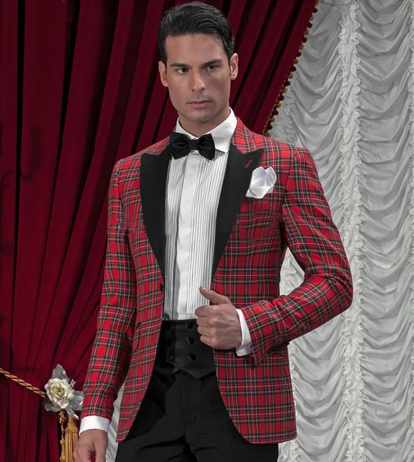 Buy Black Red Men Tartan Suit Blazer