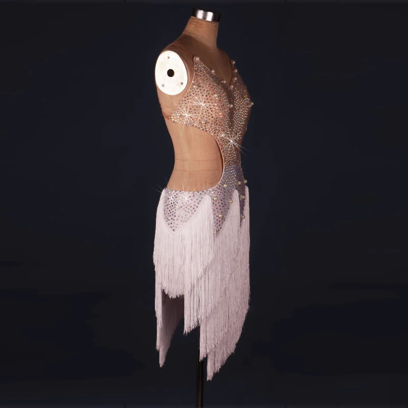US $54.52 Lady performance latin dance clothes senior women stones tassel latin dance dress girls latin dance show latin dance dresses